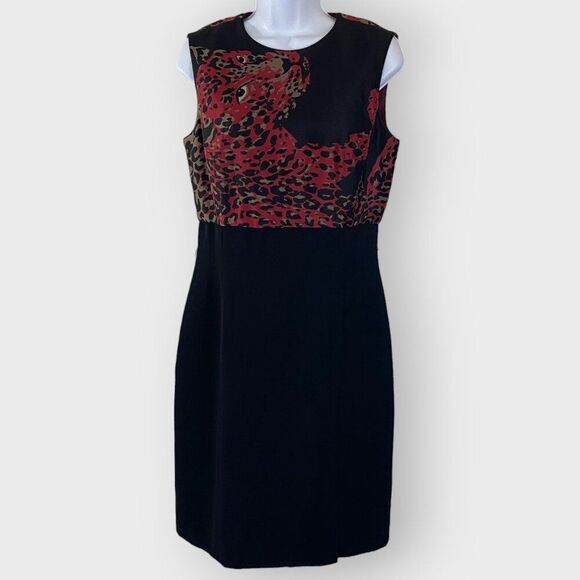 NEW | Kay Unger Sheath Dress | 8 | Red Black | Silk Blend | Lined | Career - Picture 1 of 14